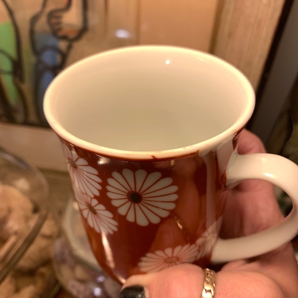 SOLD Japanese 1970's Porcelain Mug Chrysanthemum Flower 10oz Chinese Orange - Picture 8 of 10